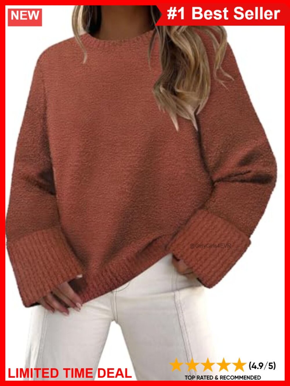 Fuzzy Knit Crewneck Pullover Sweater Oversized Tunic Acrylic